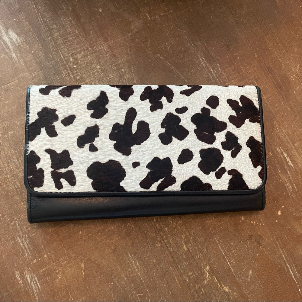 Calf hair black leather wallet